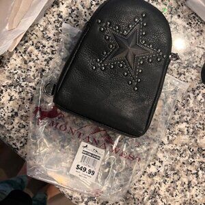 MONTANNA WEST SMALL BLACK BACKPACK WITH STAR ON FRONT  STRAP  NEW